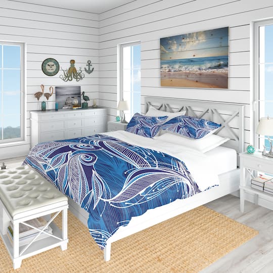 Designart 'Blue Pattern with Fantastic Fishes' Nautical & Coastal Bedding Set - Duvet Cover & Shams